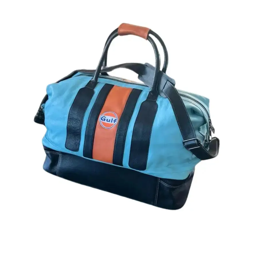 Gulf Leather Track Sport Dual-Compartment Bag in Gulf Blue