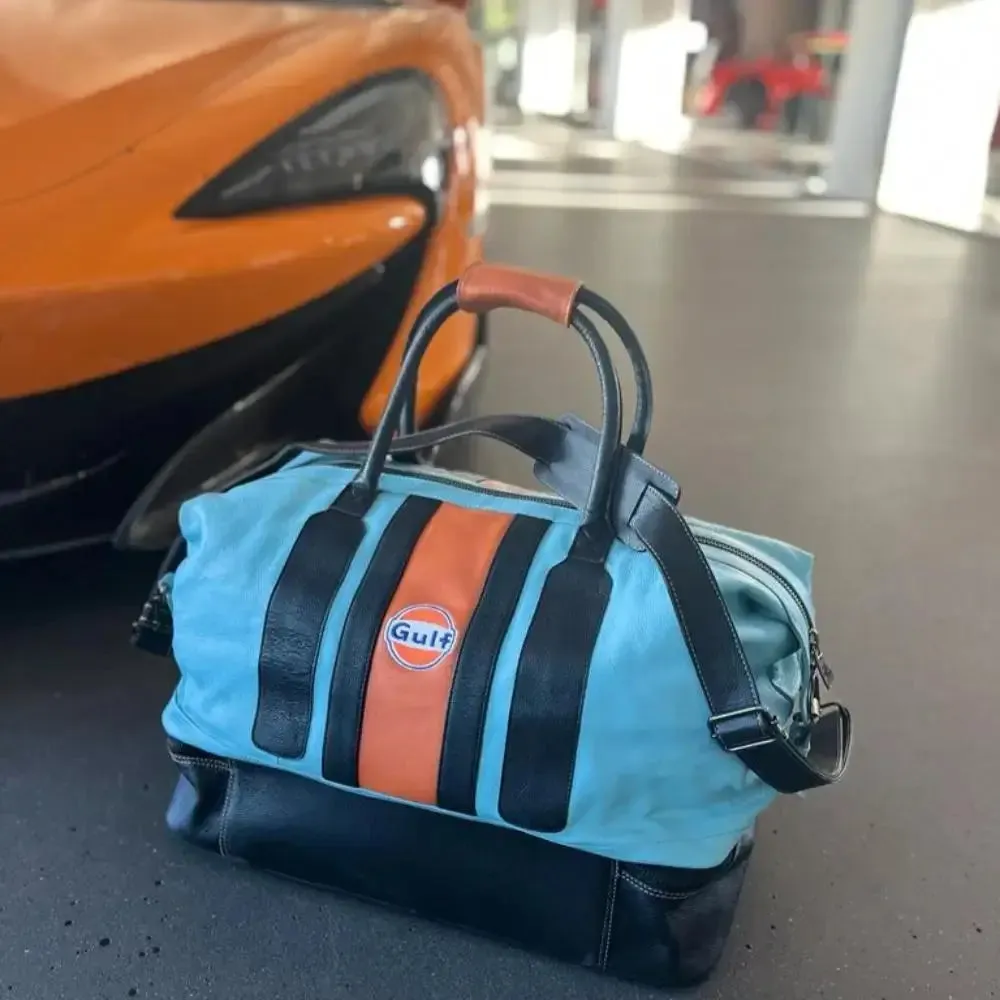 Gulf Leather Track Sport Dual-Compartment Bag in Gulf Blue