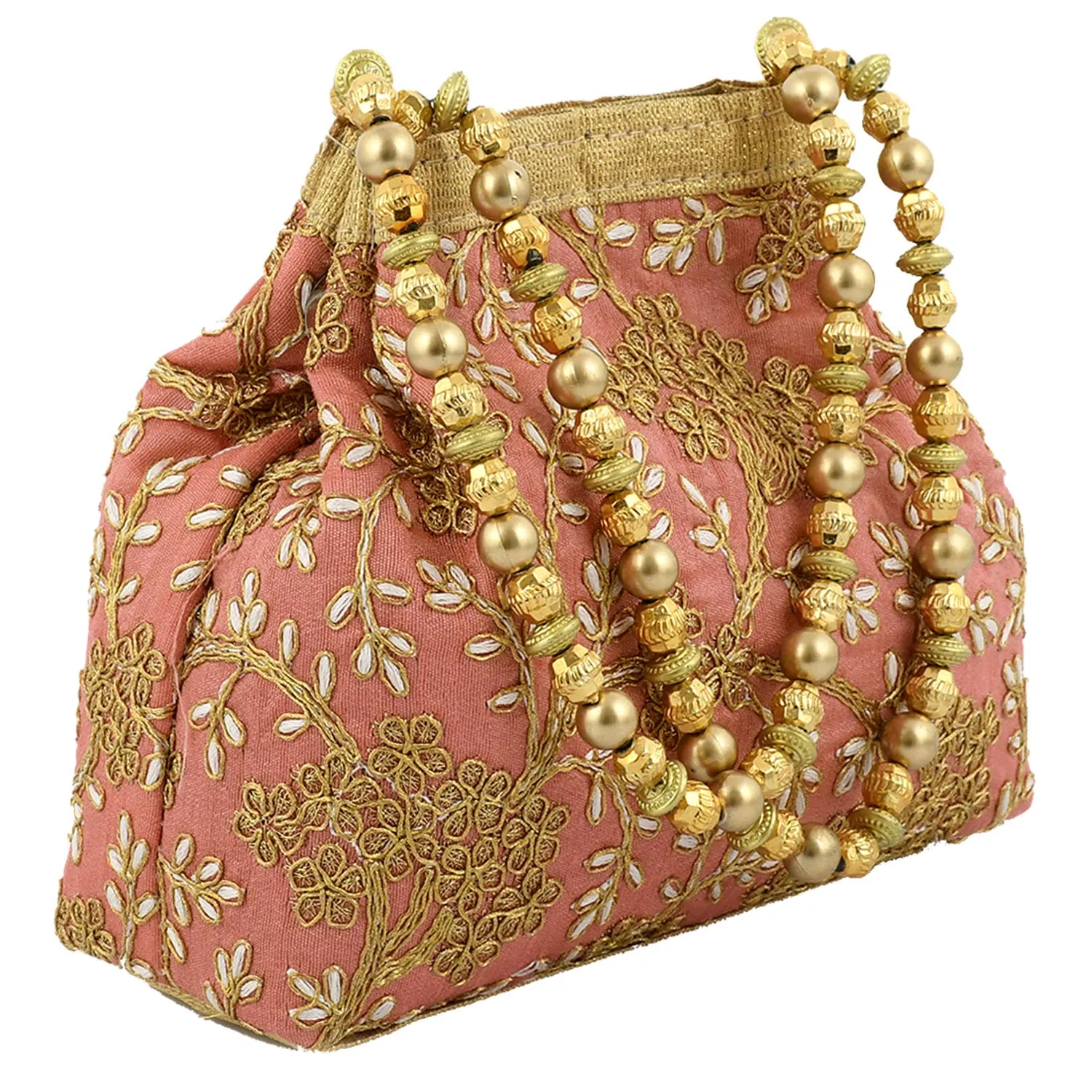 Heart Home Polyester 2 Pieces Embroidered Potli Batwa Pouch Bag for Women (Peach & Grey) HEART2881