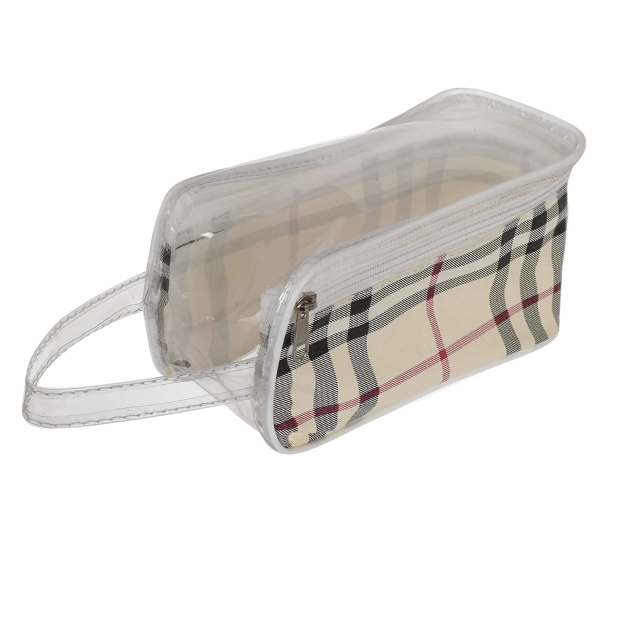 Heart Home Portable Clear PVC Zippered Toiletry Bag Organizers with Handle for Vacation Travel, Bathroom-Set of 2 (Cream),F_26_HEARTH017001