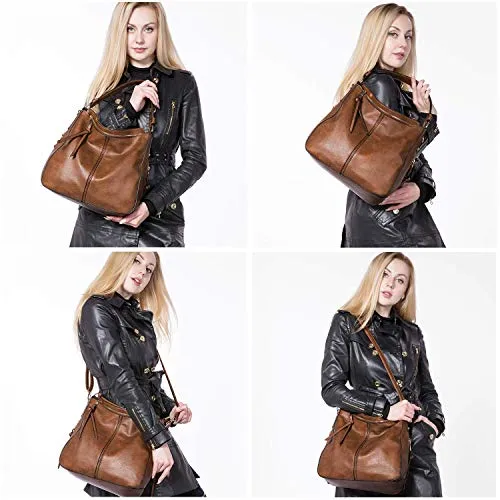 INOVERA Faux Leather Women Handbags Shoulder Hobo Bag Purse With Long Strap (Black) (Brown)