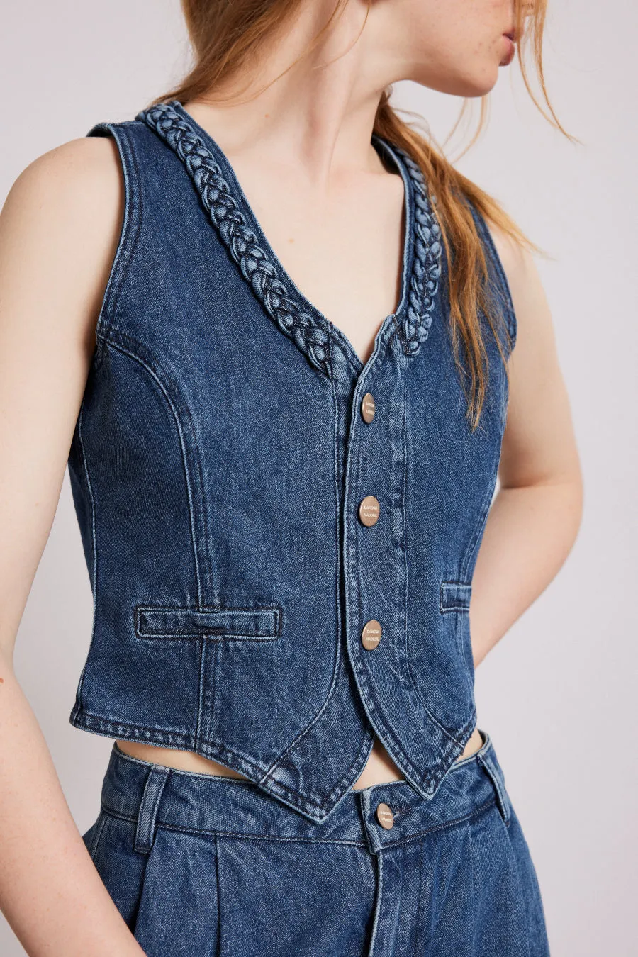 isla denim waistcoat - vintage wash