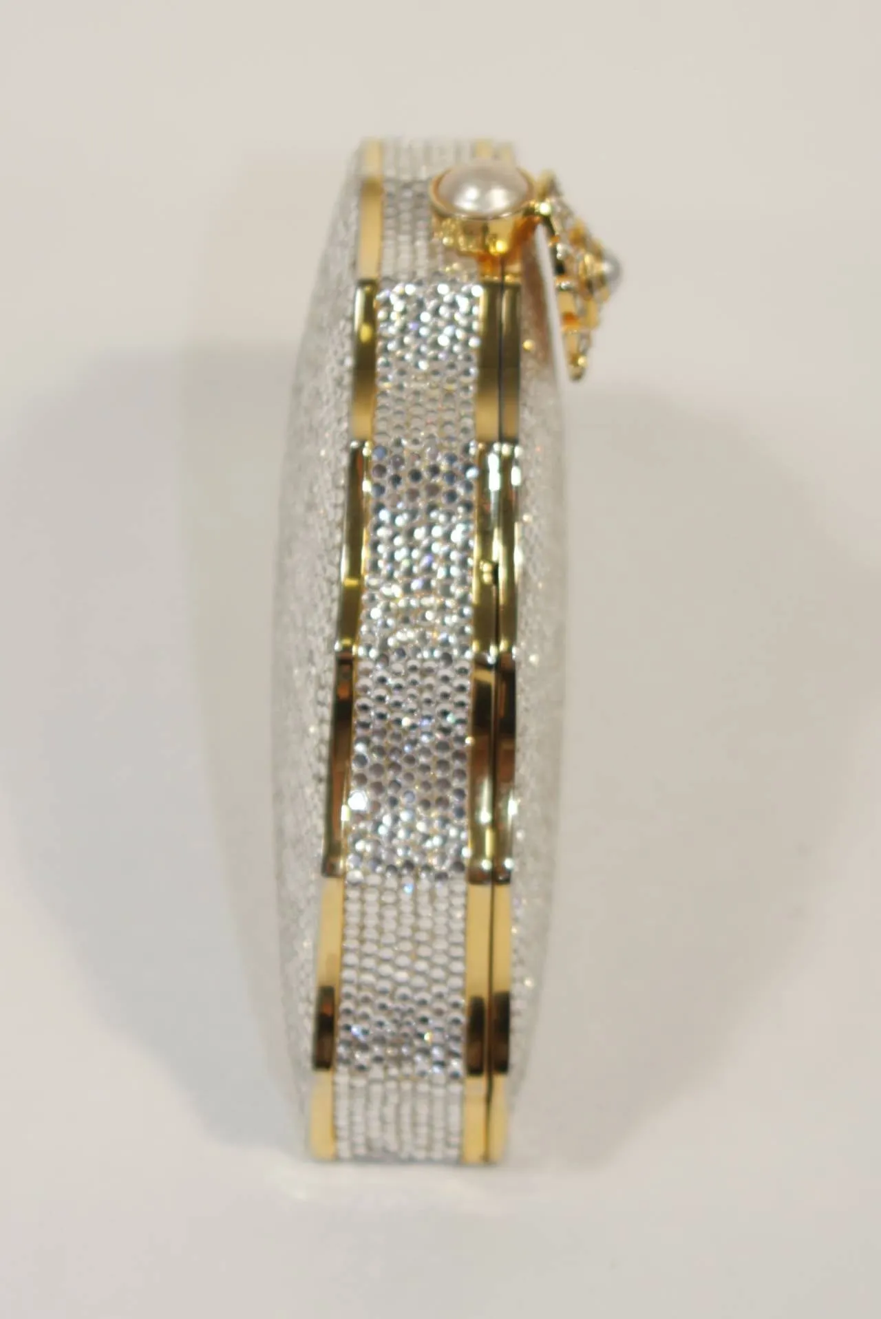 JUDITH LEIBER Classic Rhinestone w/ Chain Strap & Gold Detail