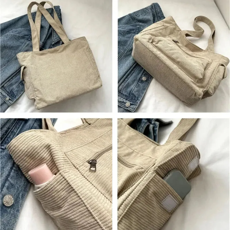 Leisure Corduroy Shoulder Bag New Simple and Versatile Women Tote Bag Large Capacity Shopper Bagside Bag For Woman Free Shipping