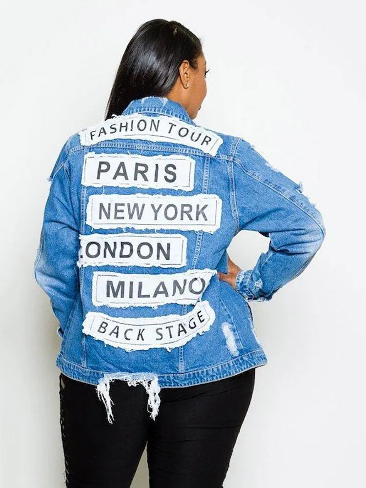 Letter Print Graceful Denim Jacket