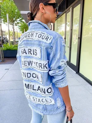 Letter Print Graceful Denim Jacket