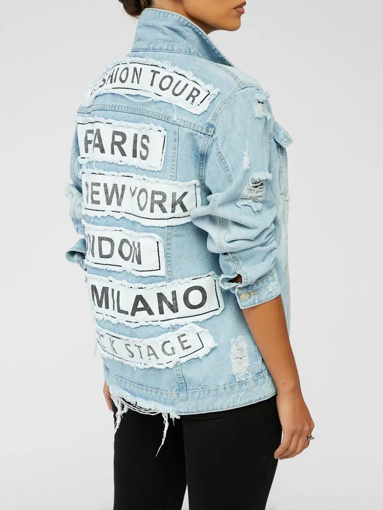 Letter Print Graceful Denim Jacket