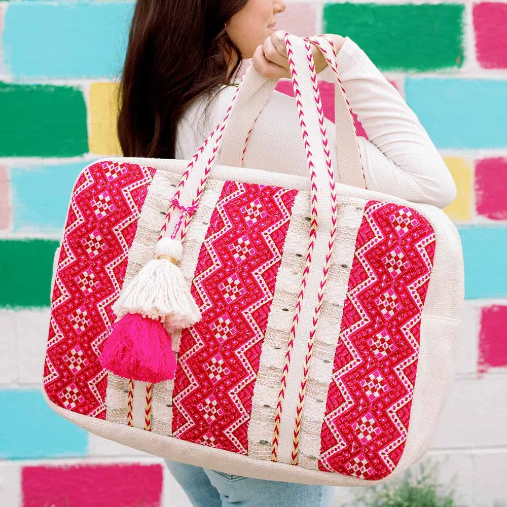 Magenta Zig Zagged Oversized Wholesale Weekender Duffel Bag