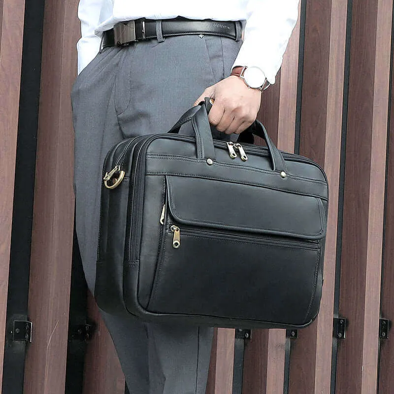 Men's Black Leather Laptop Bag - Stylish & Functional