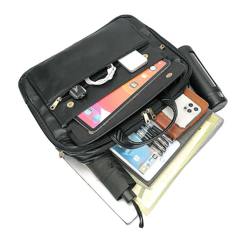 Men's Black Leather Laptop Bag - Stylish & Functional