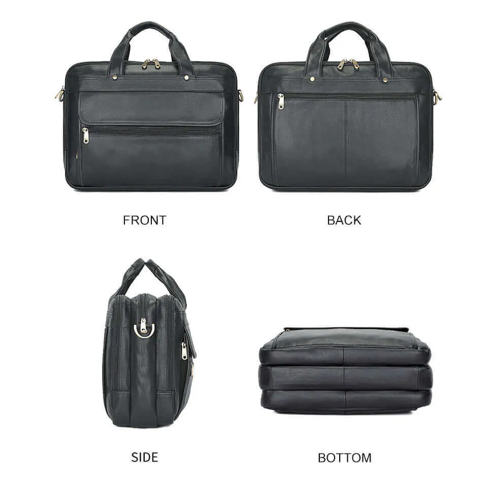 Men's Black Leather Laptop Bag - Stylish & Functional