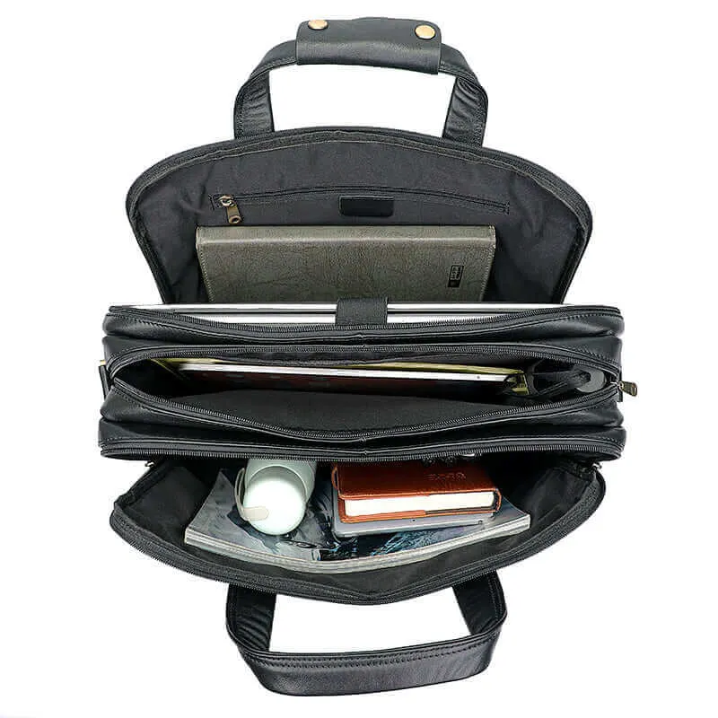 Men's Black Leather Laptop Bag - Stylish & Functional