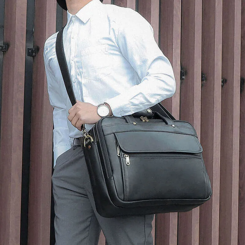 Men's Black Leather Laptop Bag - Stylish & Functional