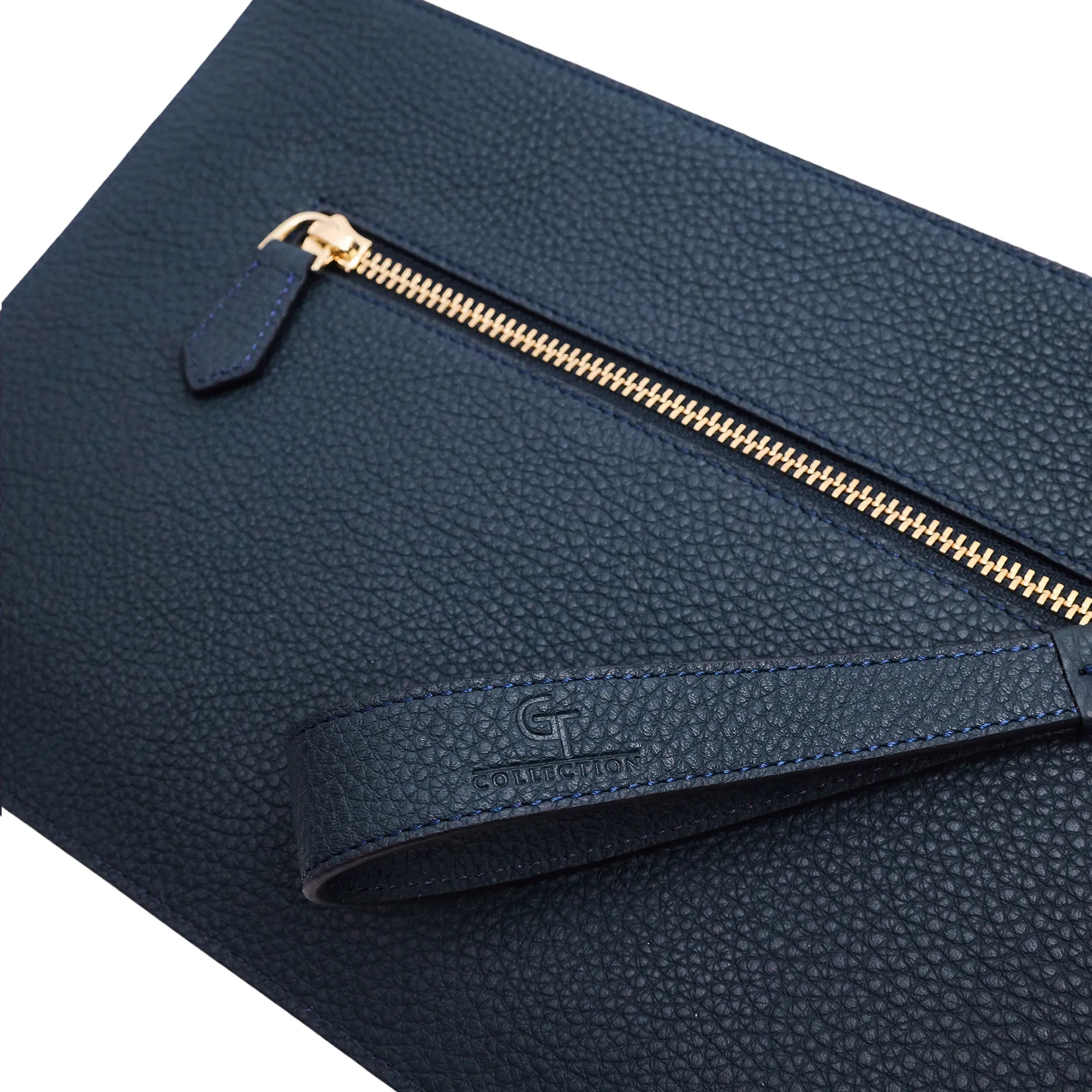 Men's Leather Hand Bag - Blue with golden details