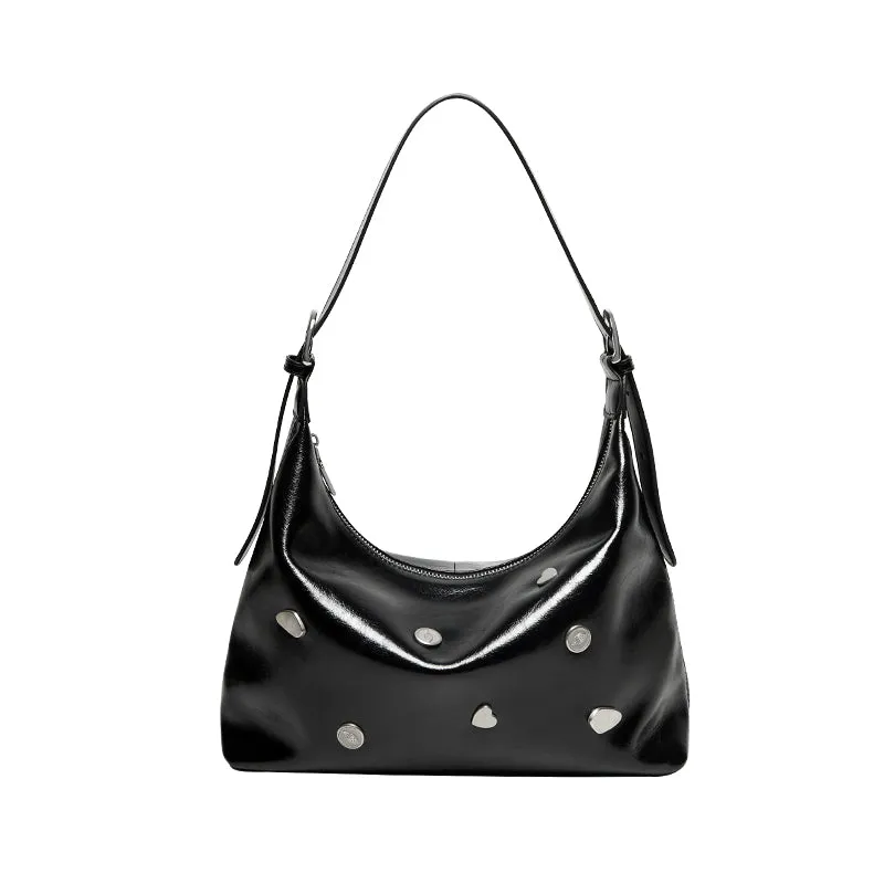 Metallic Studded Leather Underarm Bag