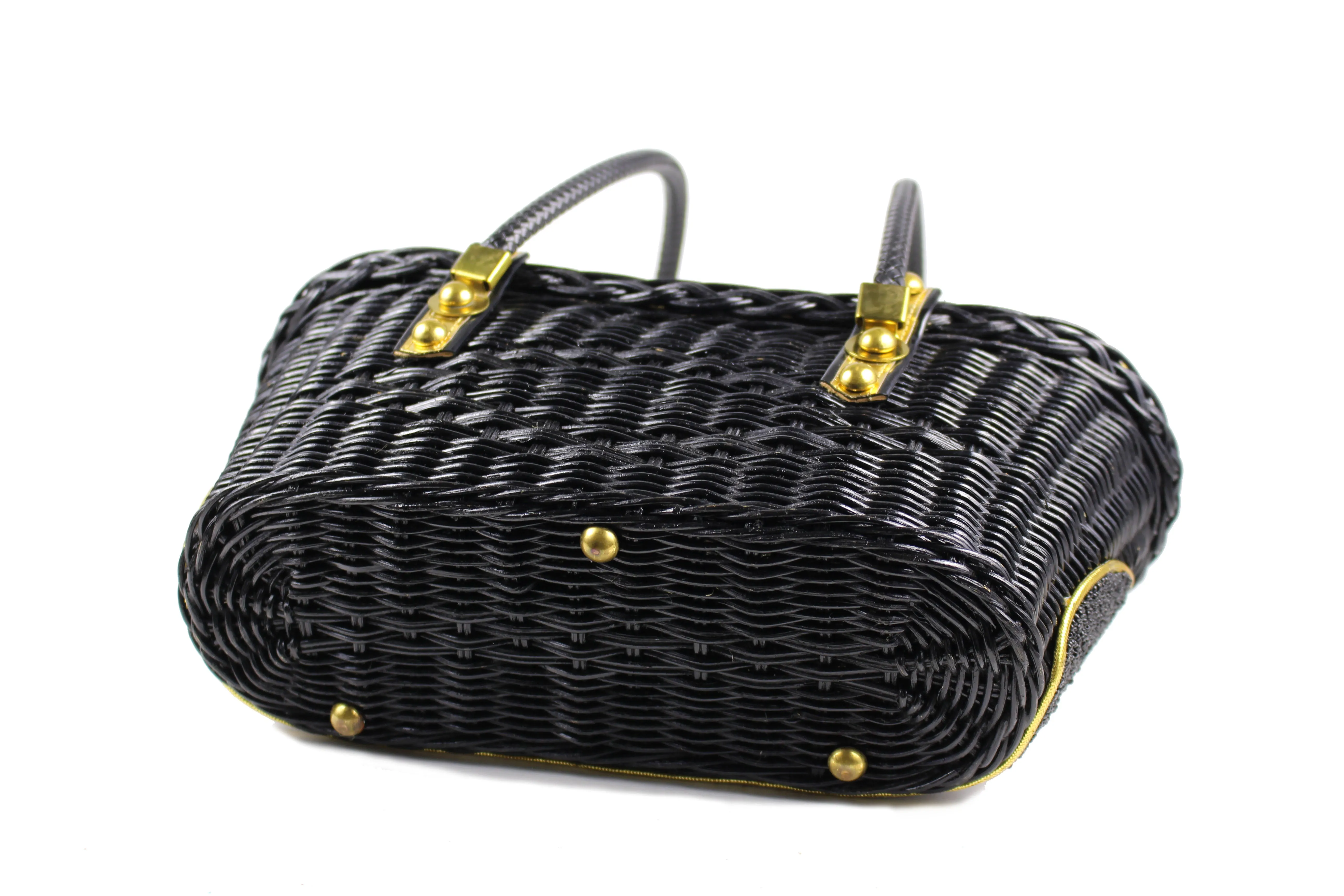 MIDAS OF MIAMI black wicker and beads bag