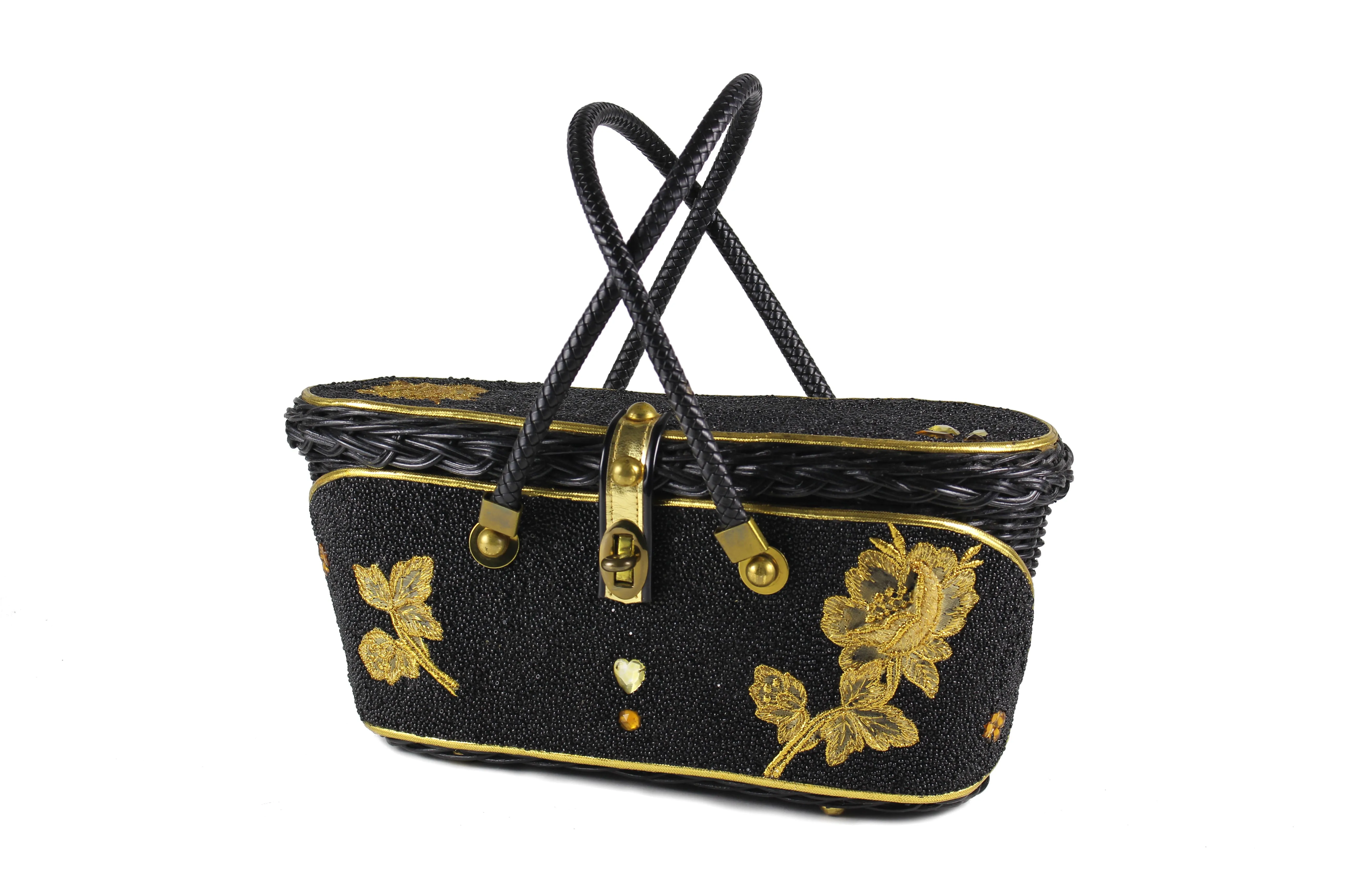 MIDAS OF MIAMI black wicker and beads bag