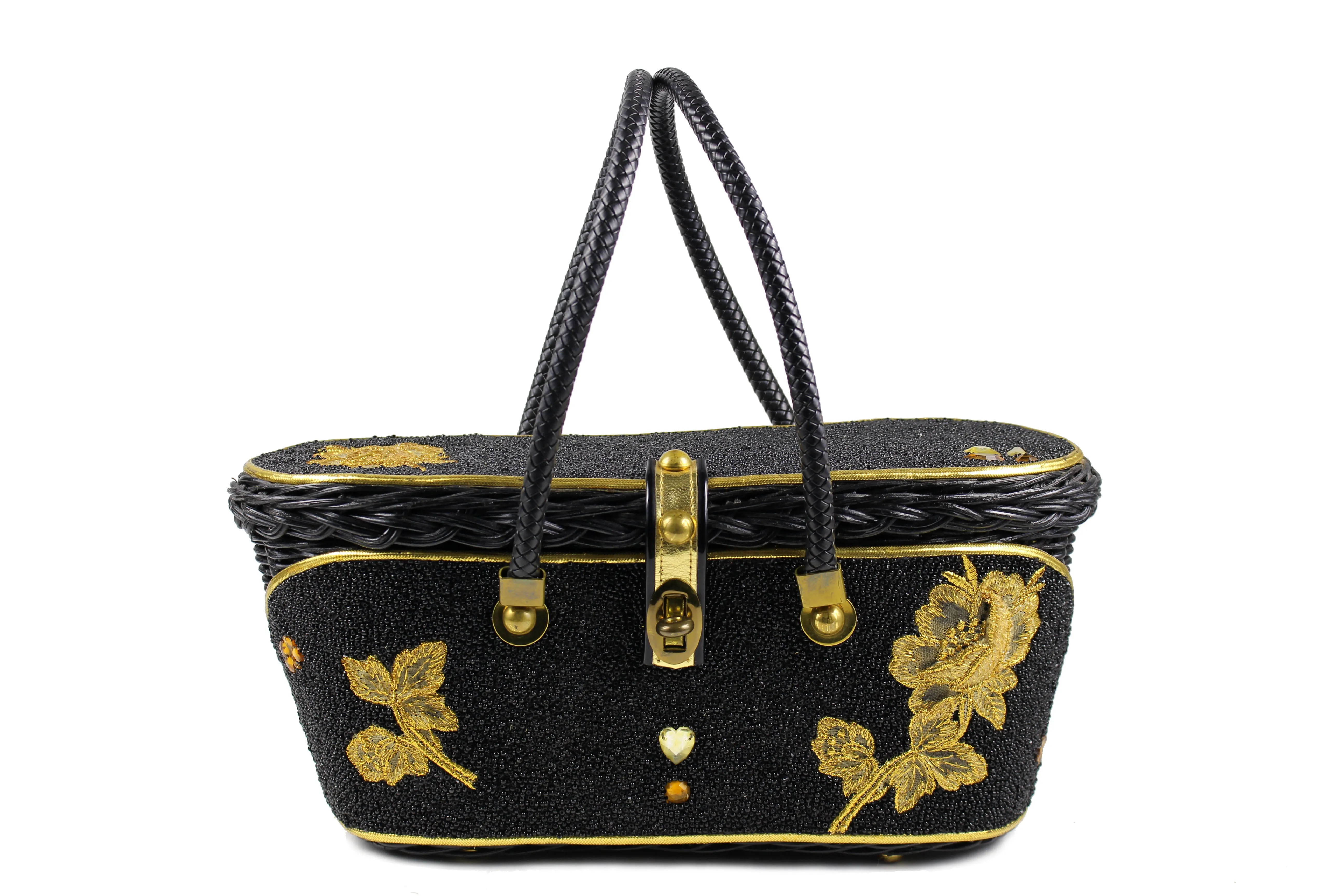 MIDAS OF MIAMI black wicker and beads bag