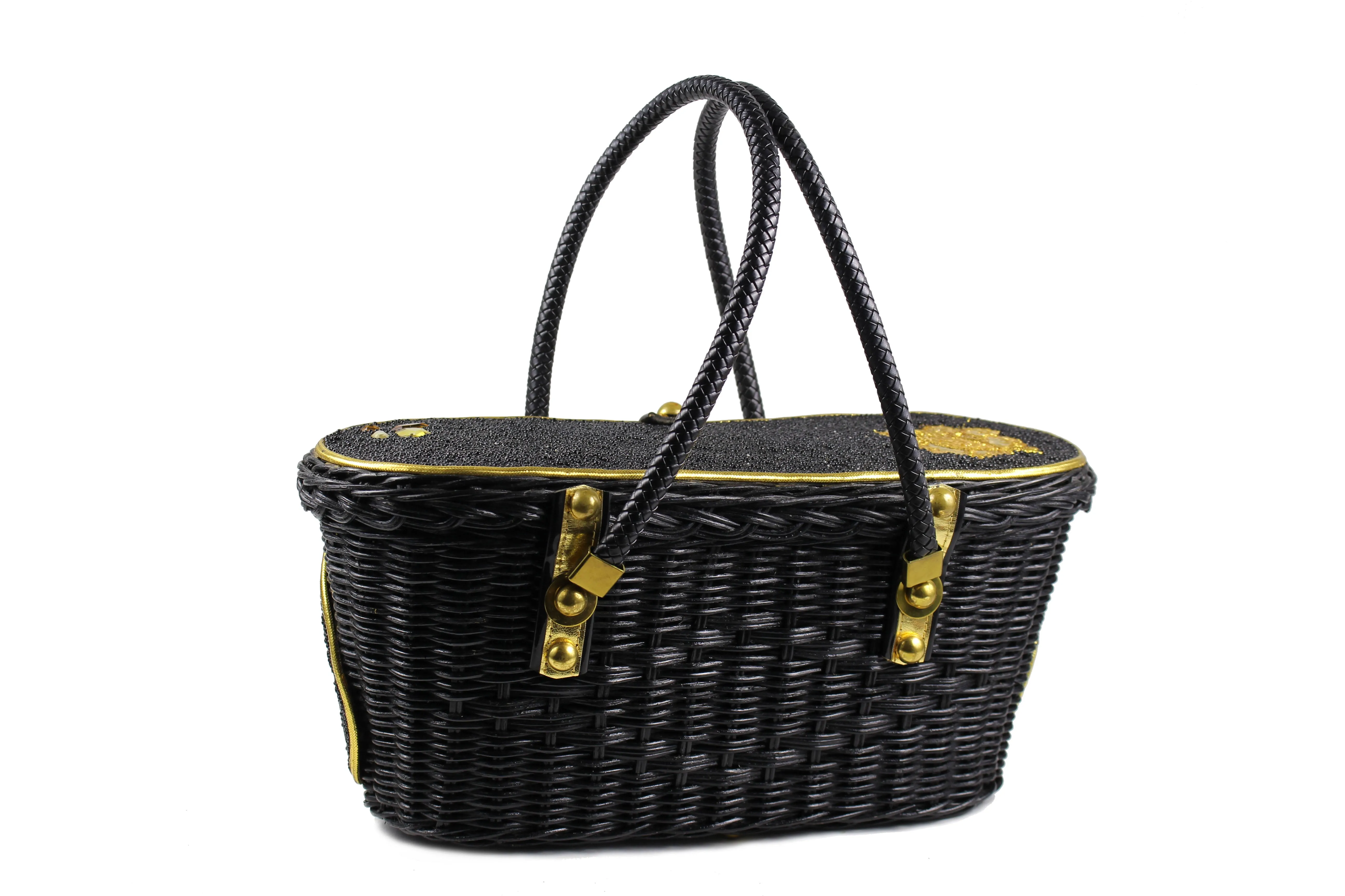 MIDAS OF MIAMI black wicker and beads bag