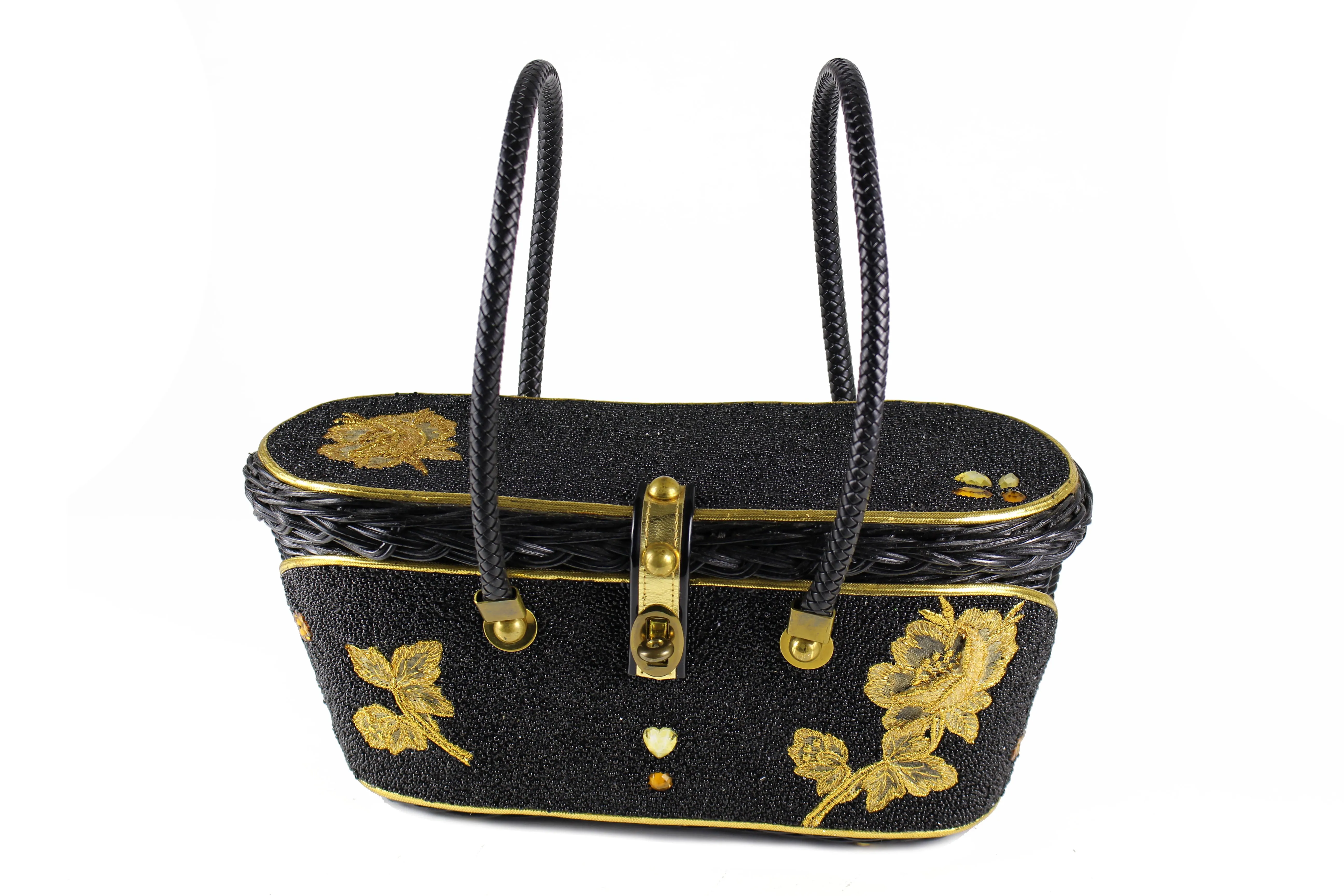 MIDAS OF MIAMI black wicker and beads bag