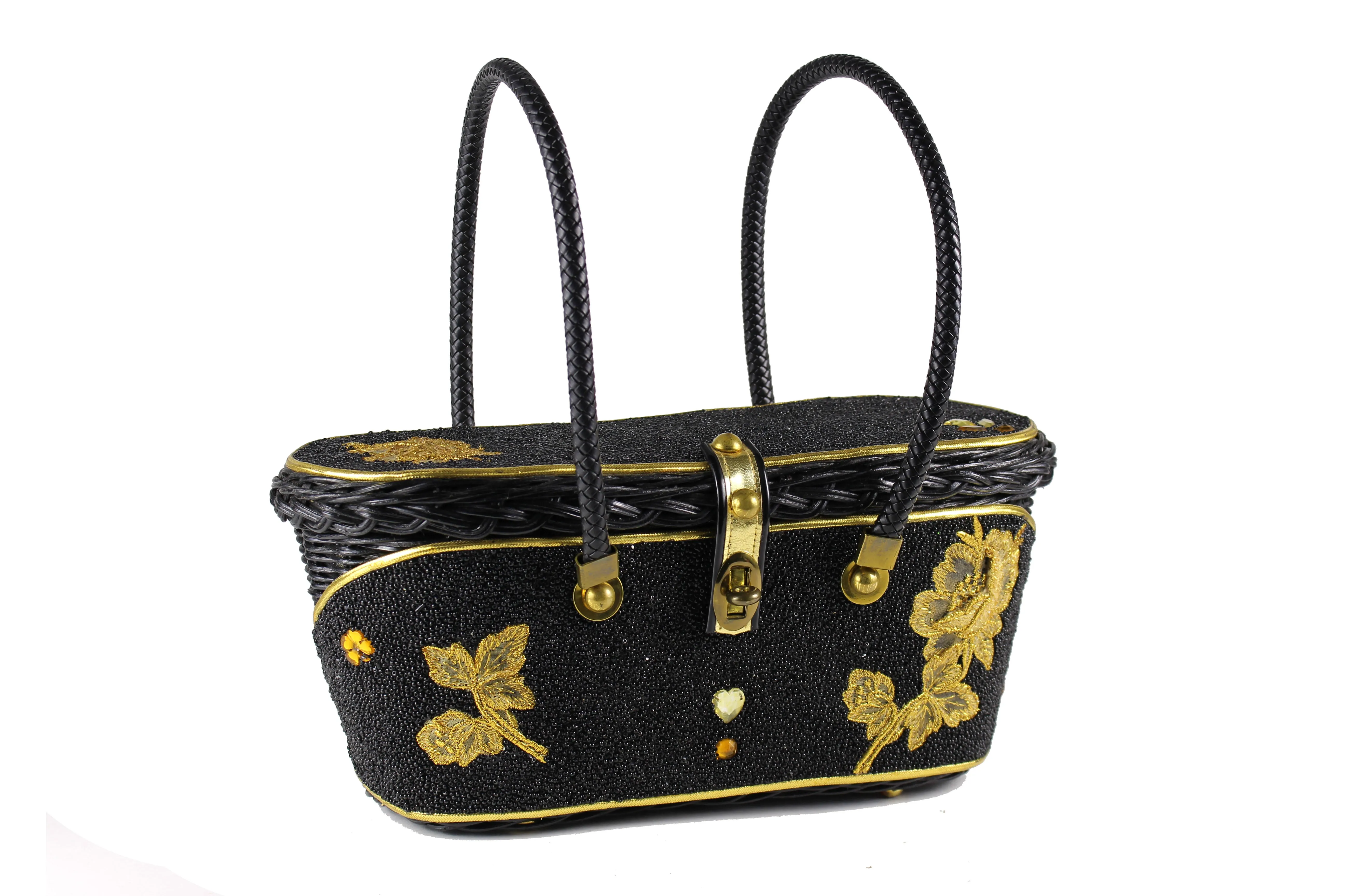 MIDAS OF MIAMI black wicker and beads bag