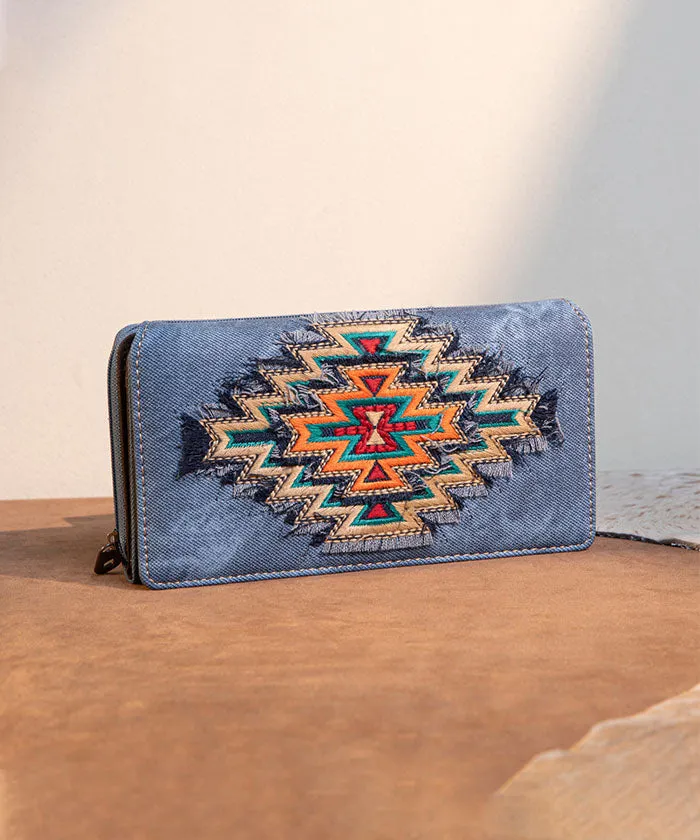 Montana West Aztec Denim Canvas Wallet