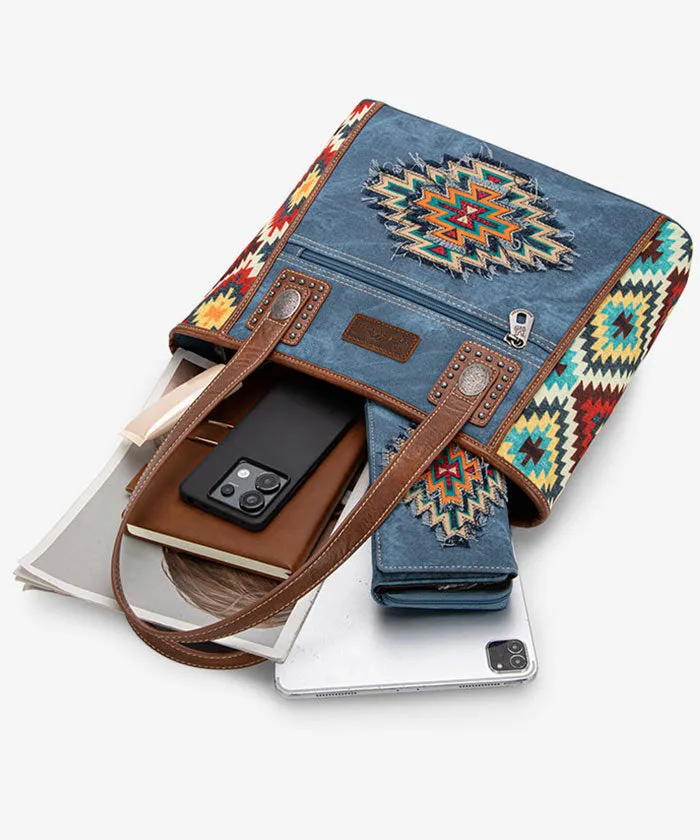 Montana West Aztec Denim Concealed Carry Tote Set