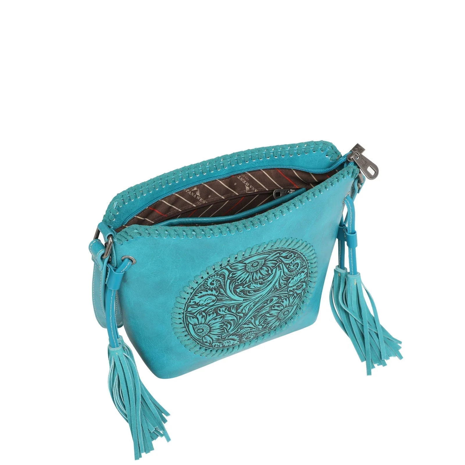 Montana West Vintage Floral Tooled Crossbody Saddle Bag Collection