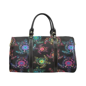 Neon Floral Turtles Waterproof Travel Bag