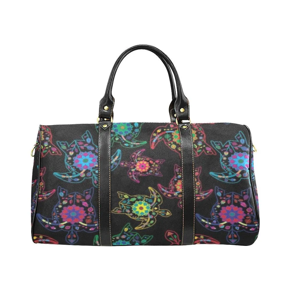 Neon Floral Turtles Waterproof Travel Bag