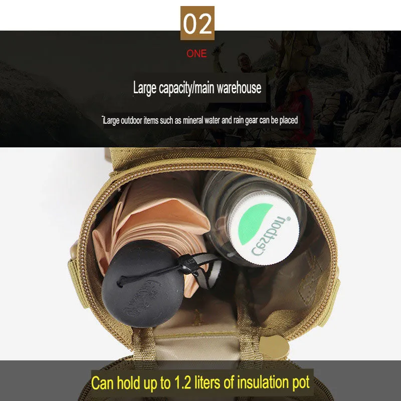 New outdoor kettle bag, insulated cup cover, multi-functional shoulder crossbody bag, tactical waist bag, men's mountaineering kettle bag