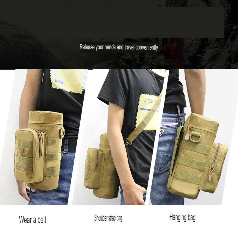 New outdoor kettle bag, insulated cup cover, multi-functional shoulder crossbody bag, tactical waist bag, men's mountaineering kettle bag