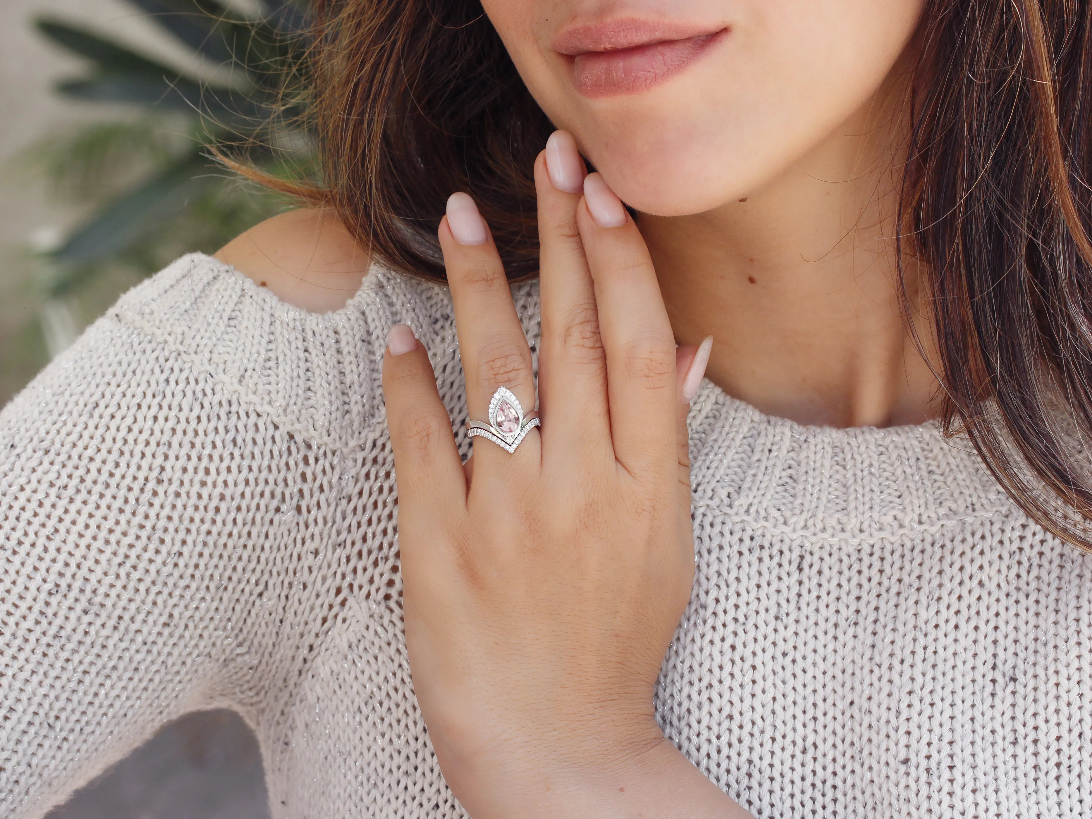 Pear Morganite & Diamonds Unique Engagement Ring Set - Atyasha V