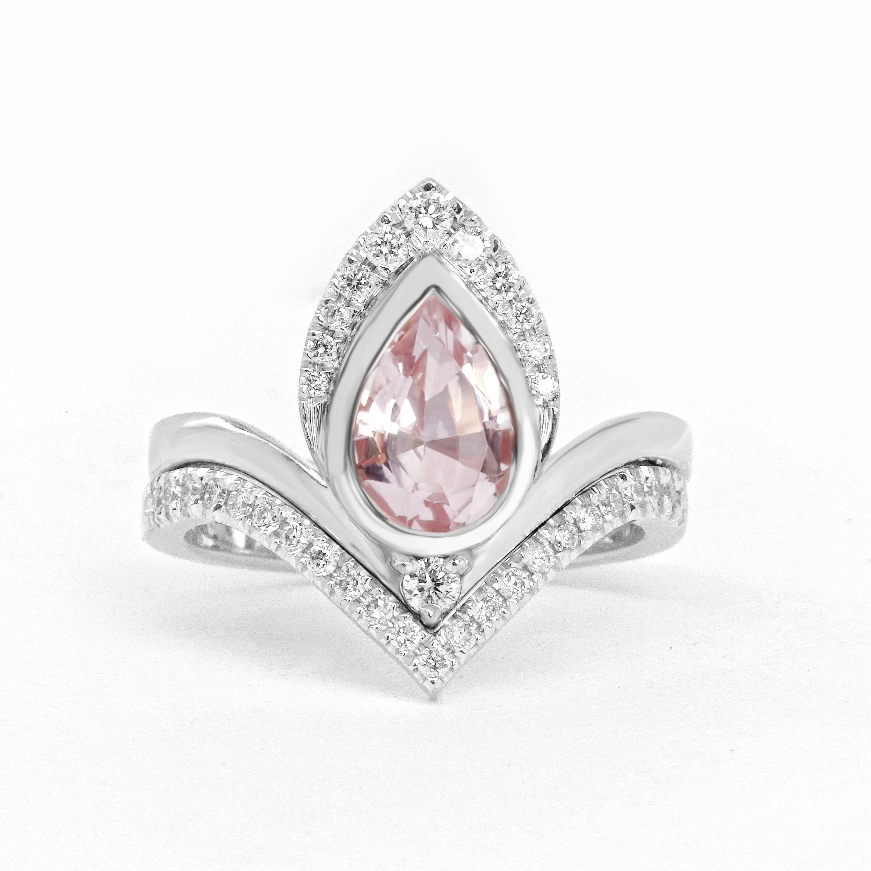 Pear Morganite & Diamonds Unique Engagement Ring Set - Atyasha V