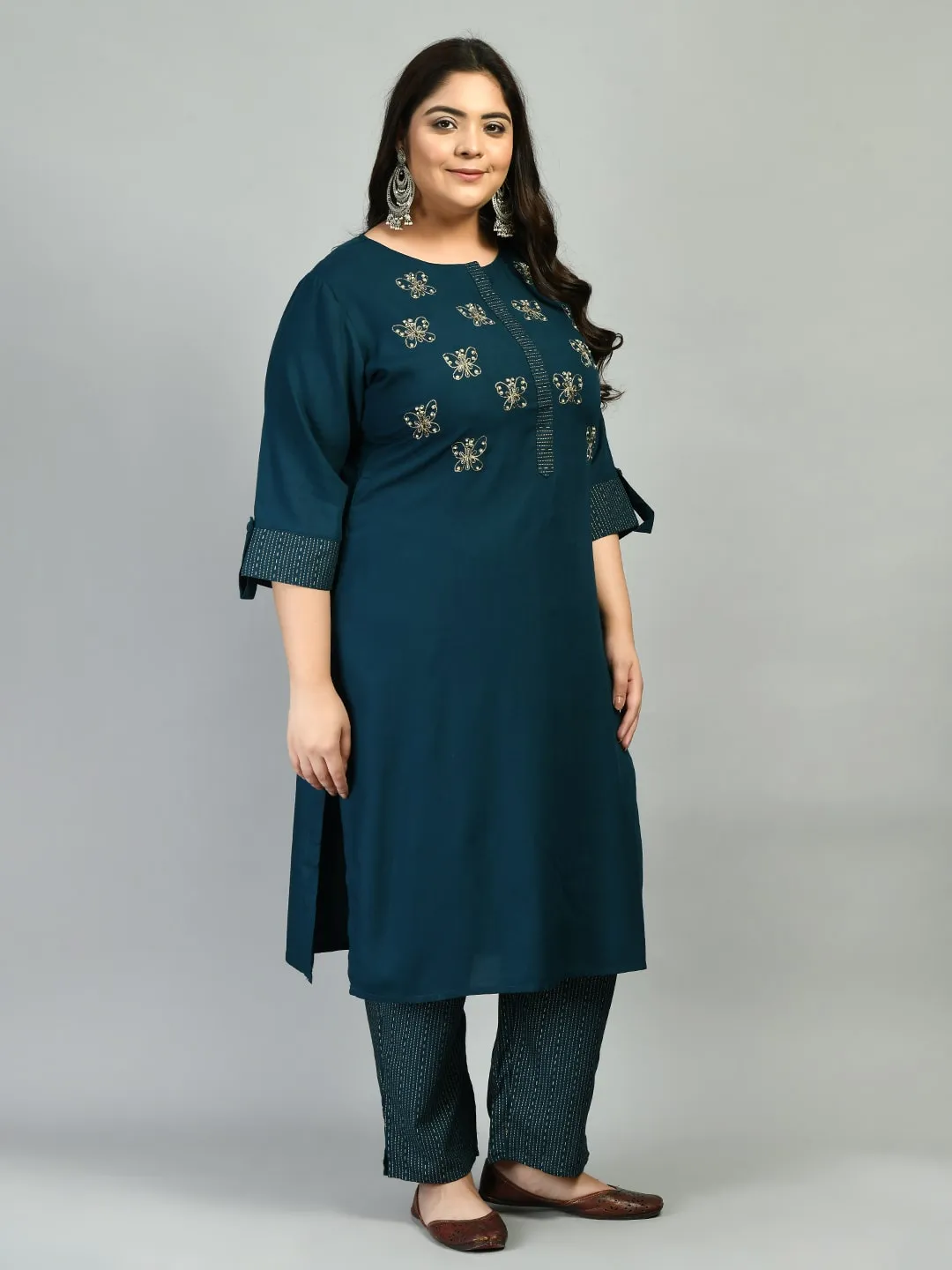 Plus Size Designer Butterfly  Kurta Pant Set with Dupatta