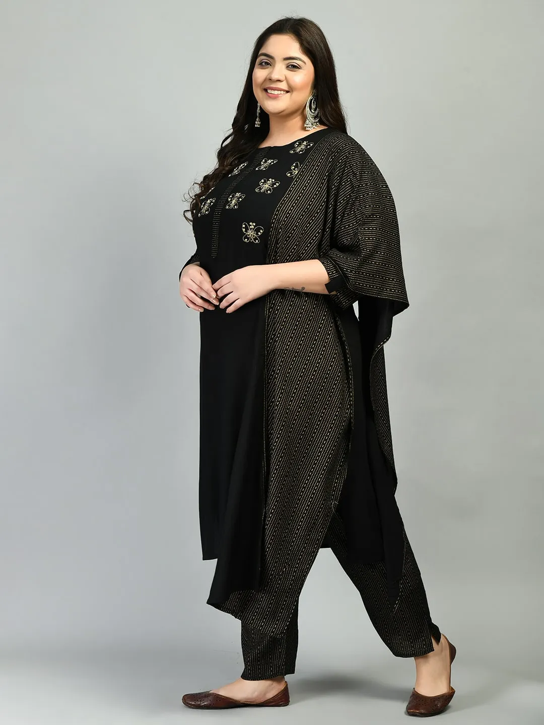 Plus Size Designer Butterfly Kurta Pant Set with Dupatta