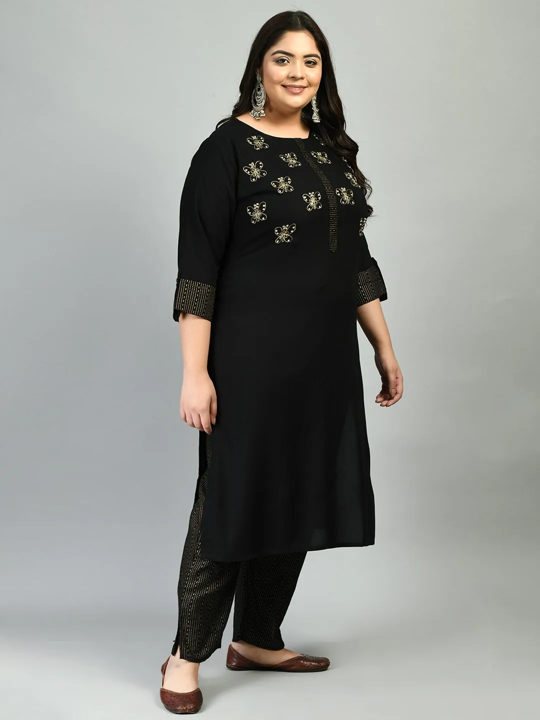 Plus Size Designer Butterfly Kurta Pant Set with Dupatta