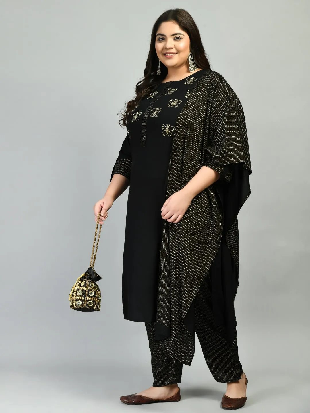 Plus Size Designer Butterfly Kurta Pant Set with Dupatta