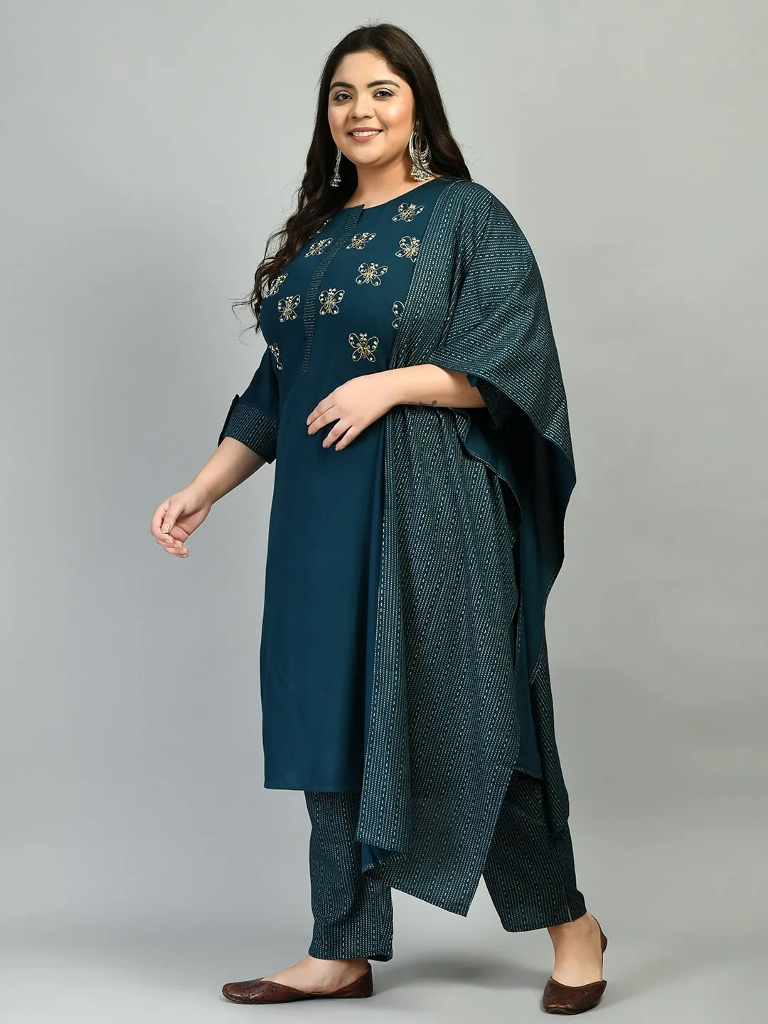 Plus Size Designer Butterfly  Kurta Pant Set with Dupatta