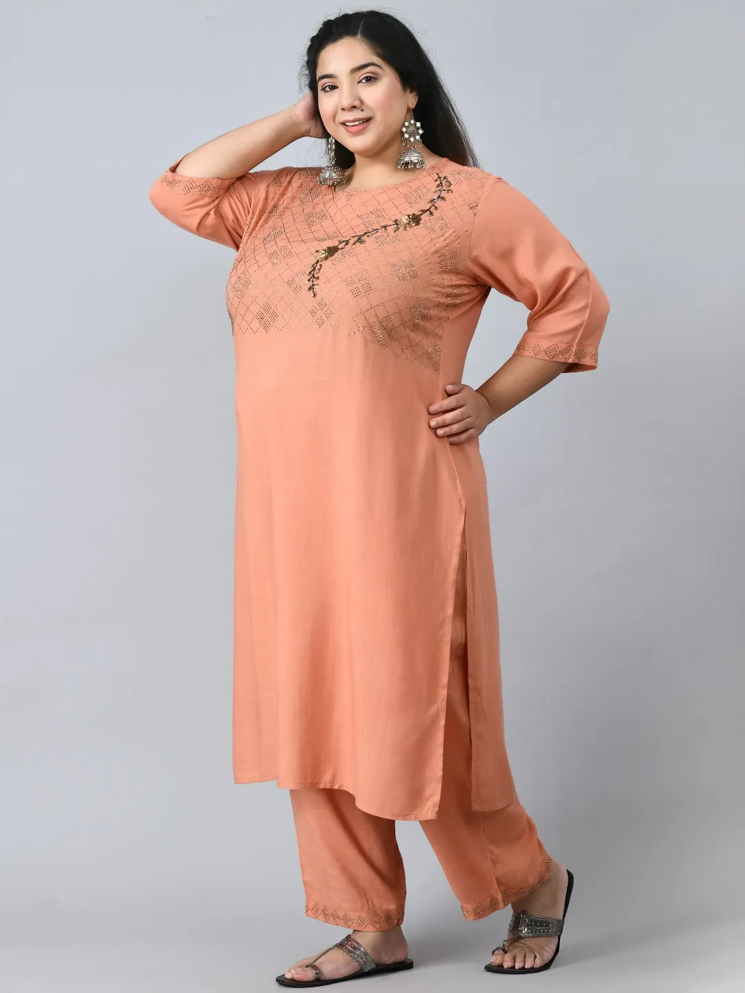 Plus Size Orchid  Sullen Peach Kurta Pant Set