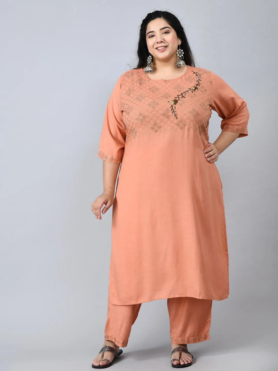 Plus Size Orchid  Sullen Peach Kurta Pant Set