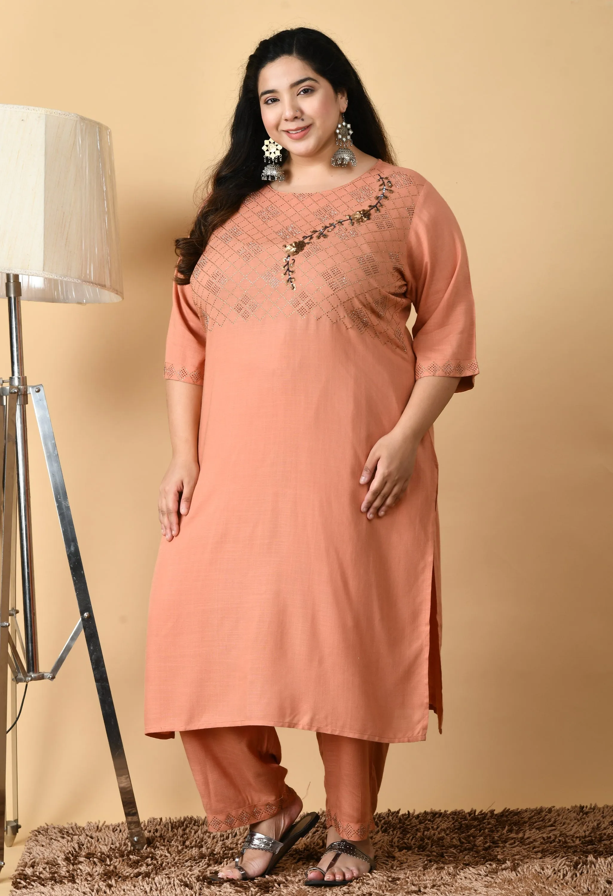 Plus Size Orchid  Sullen Peach Kurta Pant Set