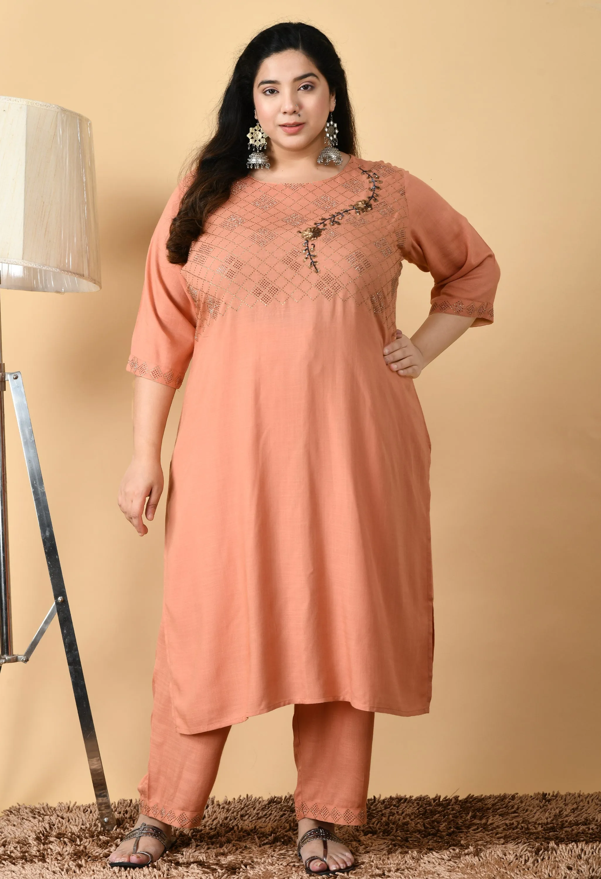 Plus Size Orchid  Sullen Peach Kurta Pant Set