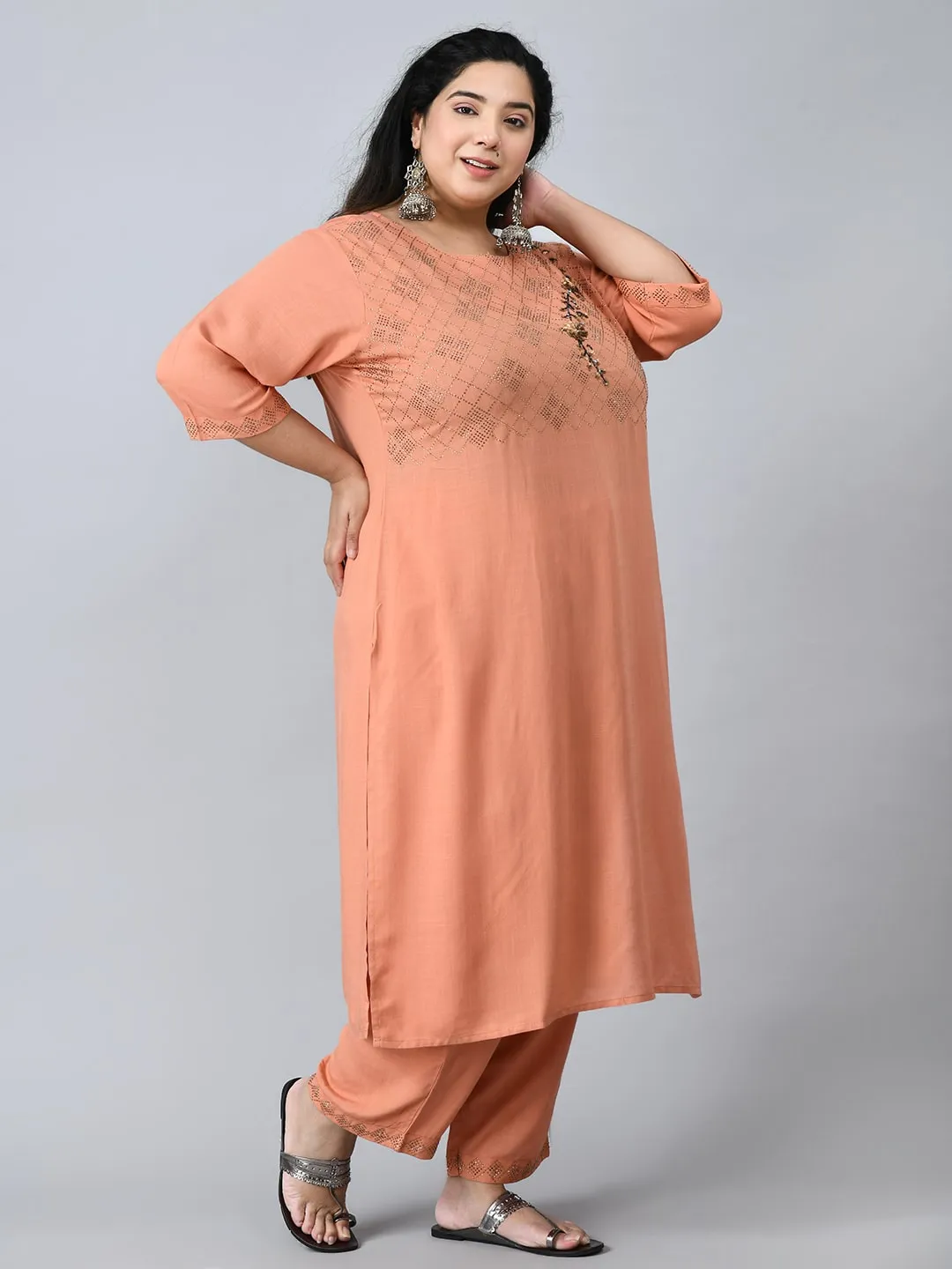 Plus Size Orchid  Sullen Peach Kurta Pant Set