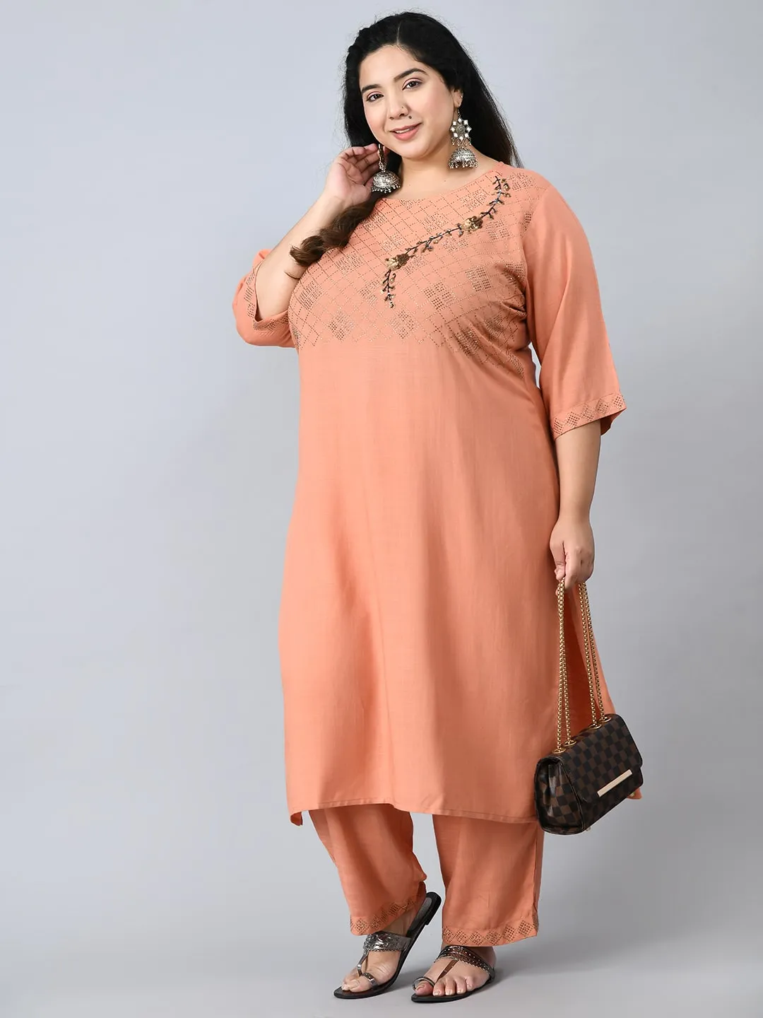 Plus Size Orchid  Sullen Peach Kurta Pant Set