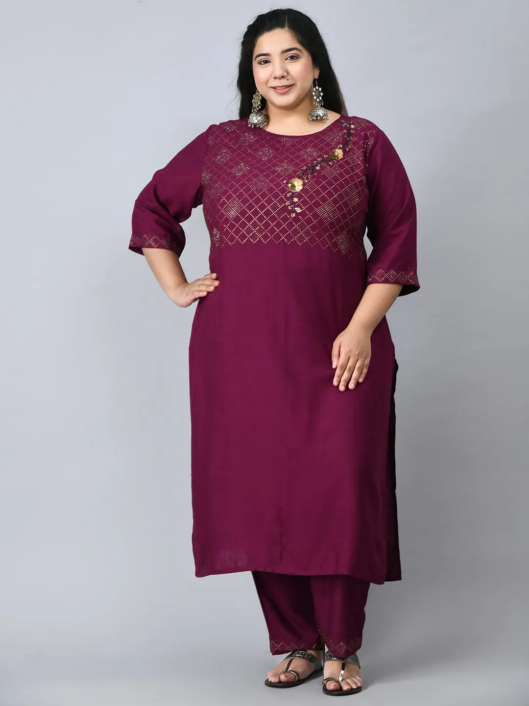 Plus Size Orchid Wine Kurta Pant Set