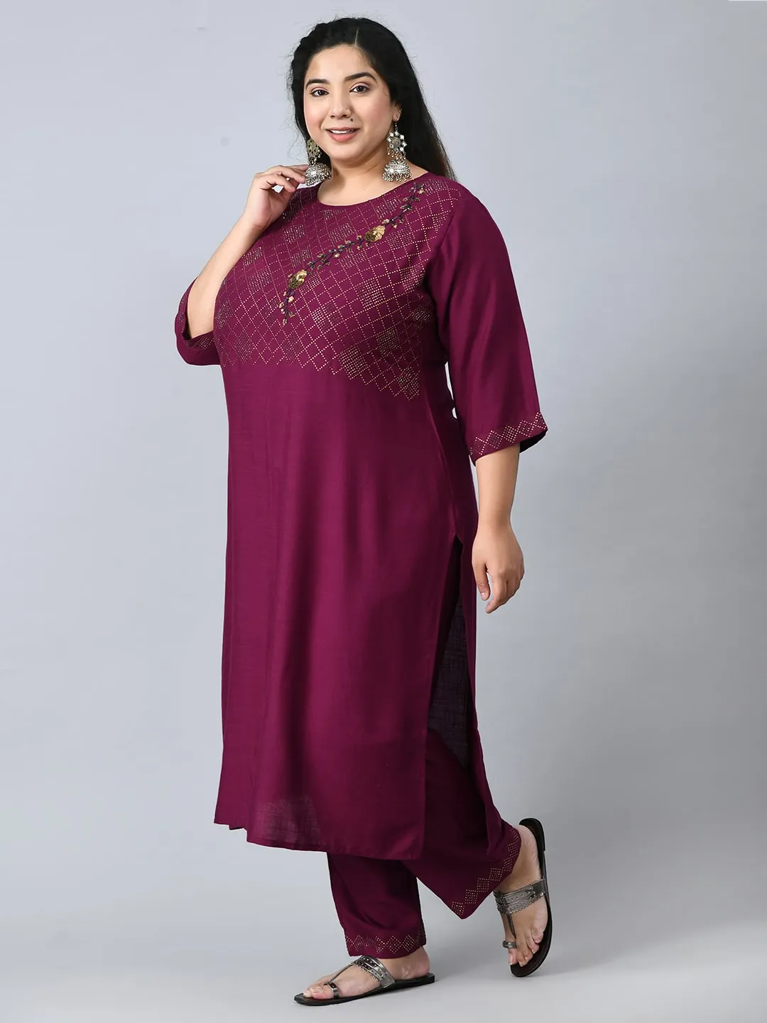 Plus Size Orchid Wine Kurta Pant Set