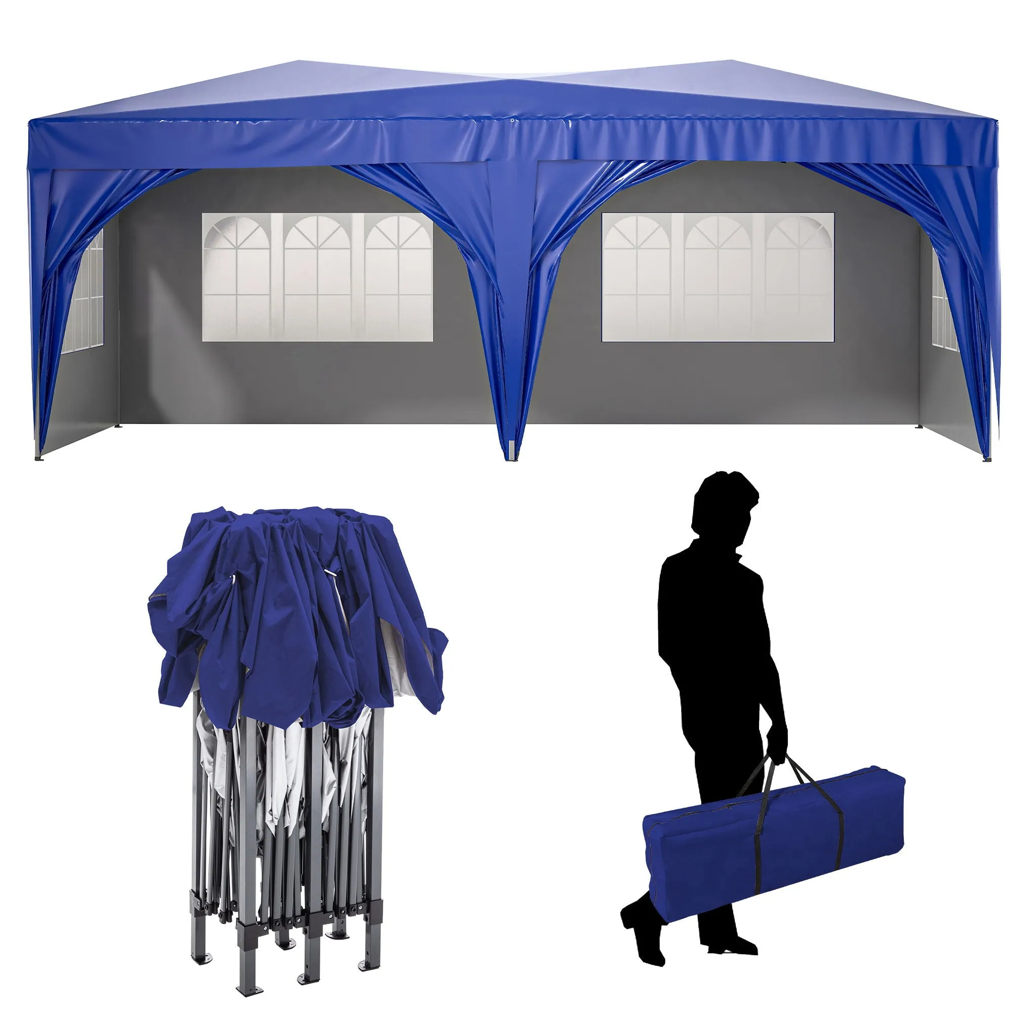 Pop Up Canopy Outdoor Portable Party Folding Tent With 6 Removable Sidewalls   Carry Bag   6 Pieces Weight Bag