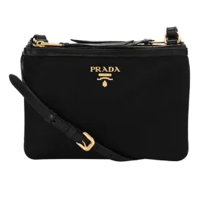 Prada Logo Tessuto Nylon Soft Calf Trim Black Cross Body Bag