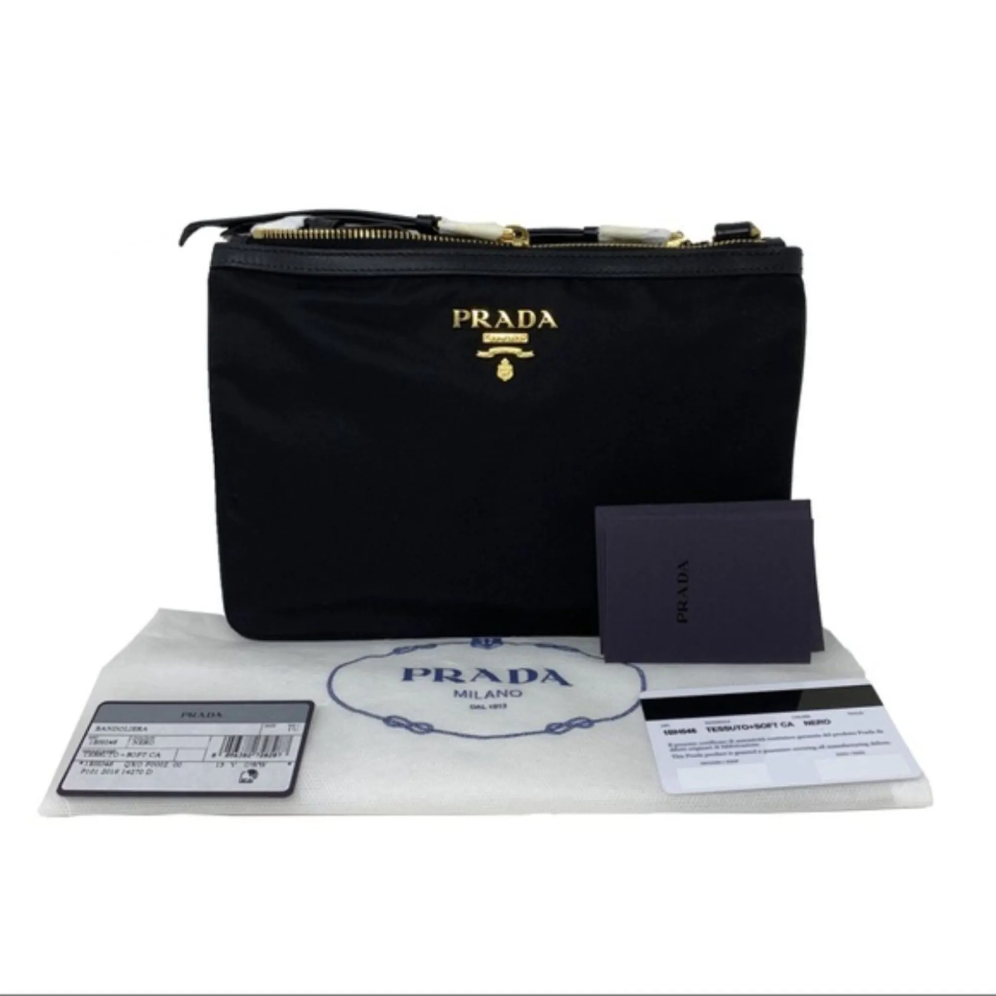 Prada Logo Tessuto Nylon Soft Calf Trim Black Cross Body Bag